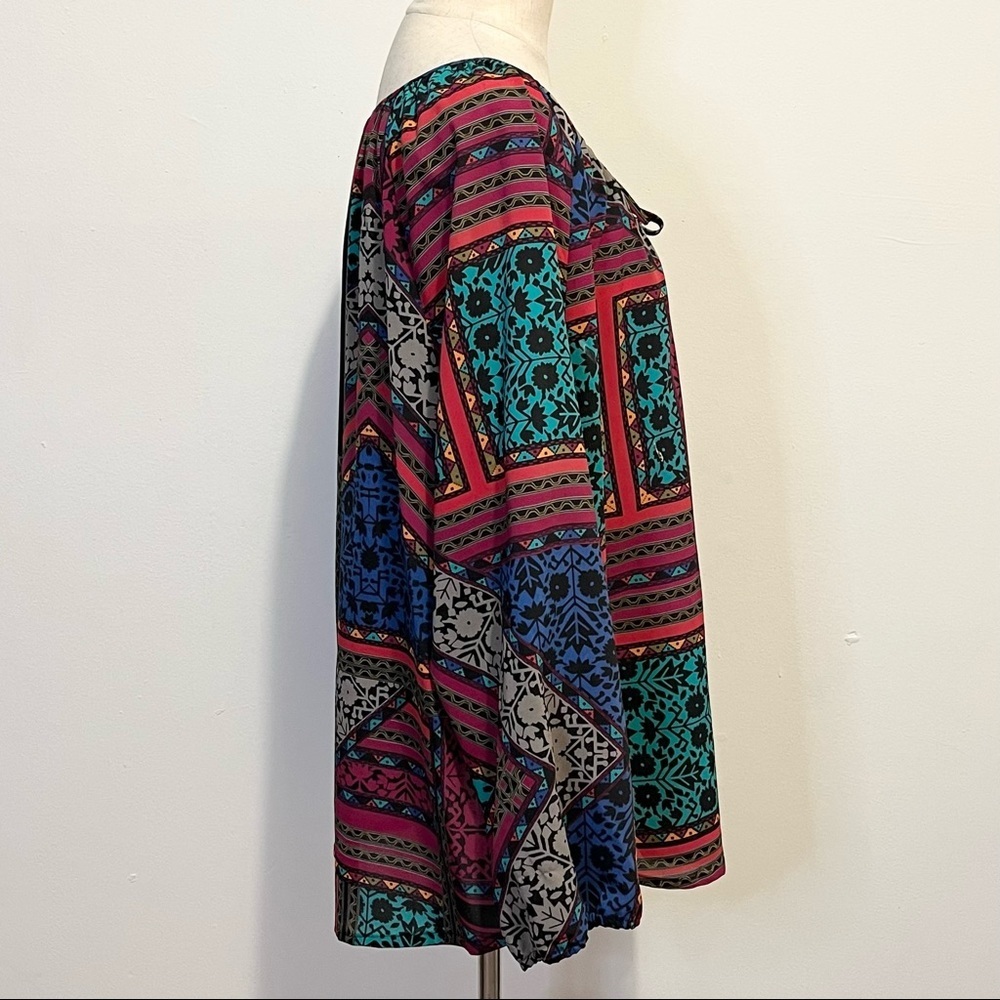 ➕ BB Dakota Patchwork Multi Patterned Blouse Womens Plus Size 3X - Picture 10 of 11